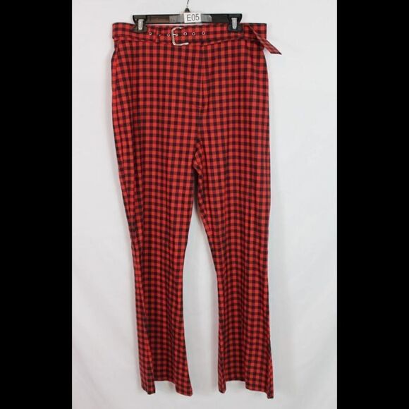URBAN OUTFITTERS Milk It Size 16 Red Black Gingham Flares Trousers W/Buckle Belt - Picture 8 of 12
